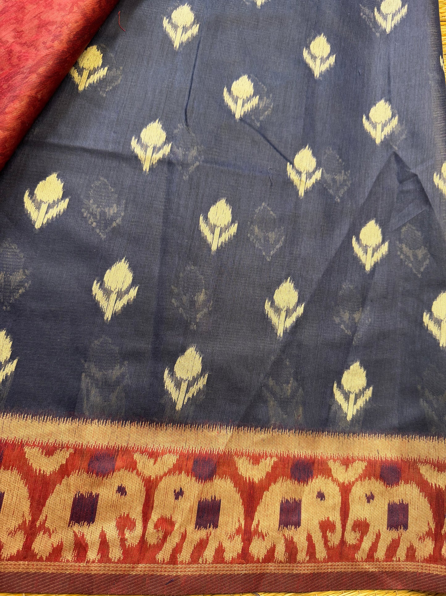 Blue Jute Linen Cotton Saree