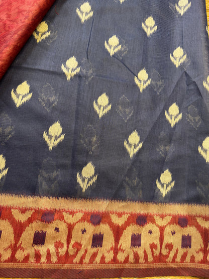 Blue Jute Linen Cotton Saree