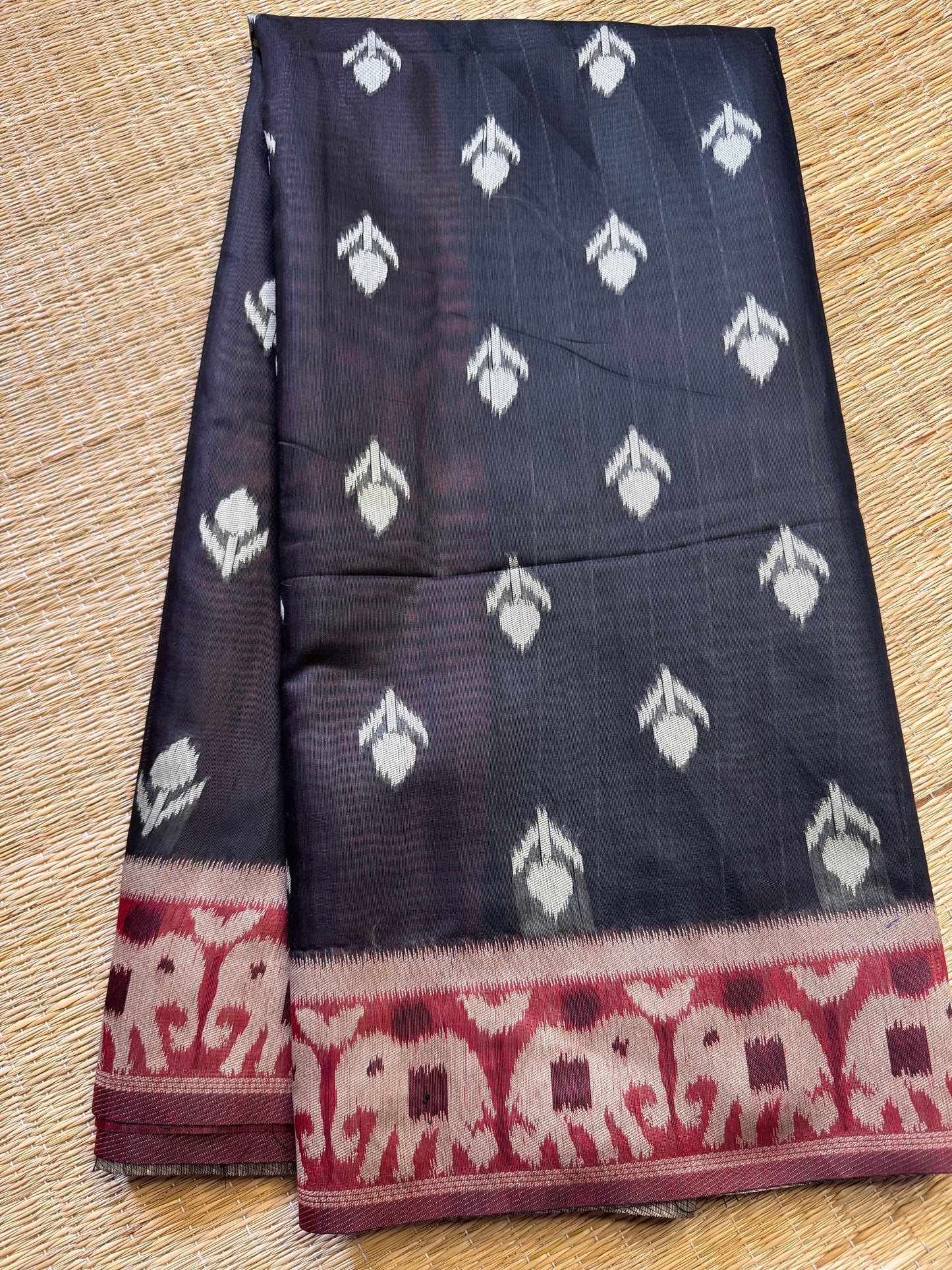 Black Jute Linen Cotton Saree