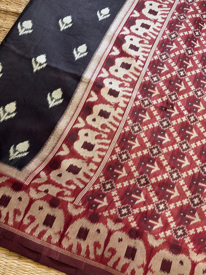 Black Jute Linen Cotton Saree
