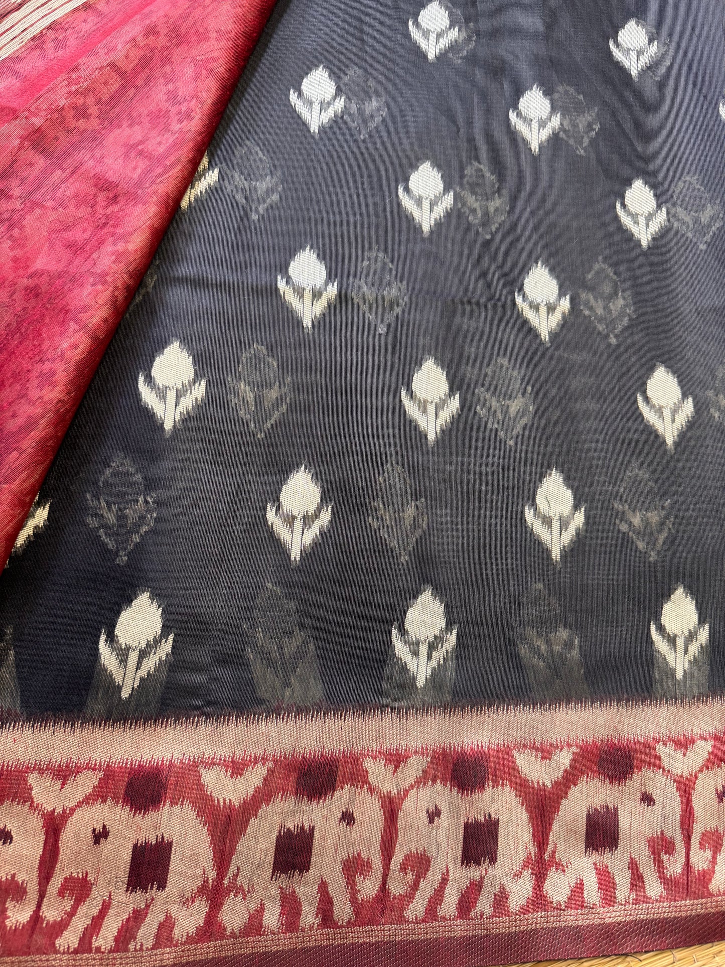 Black Jute Linen Cotton Saree