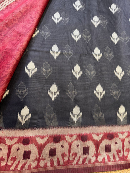 Black Jute Linen Cotton Saree
