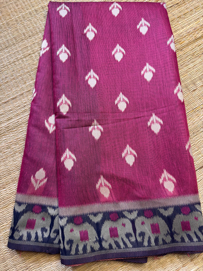 Pink Jute Linen Cotton Saree