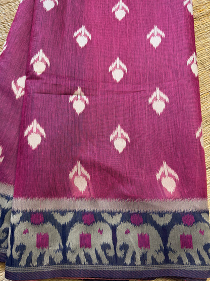 Pink Jute Linen Cotton Saree