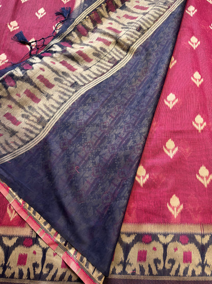 Pink Jute Linen Cotton Saree