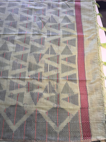Light Green Assam Jute Linen Cotton Saree