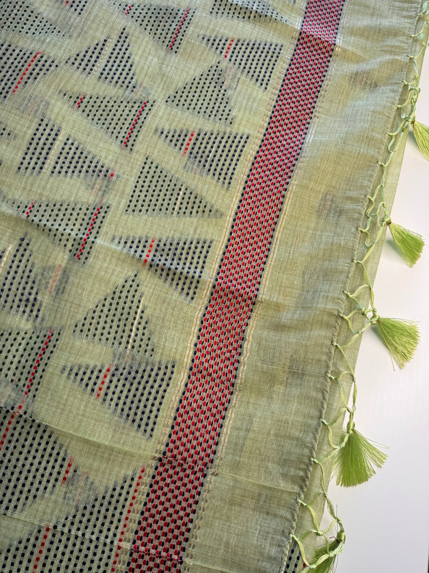 Light Green Assam Jute Linen Cotton Saree