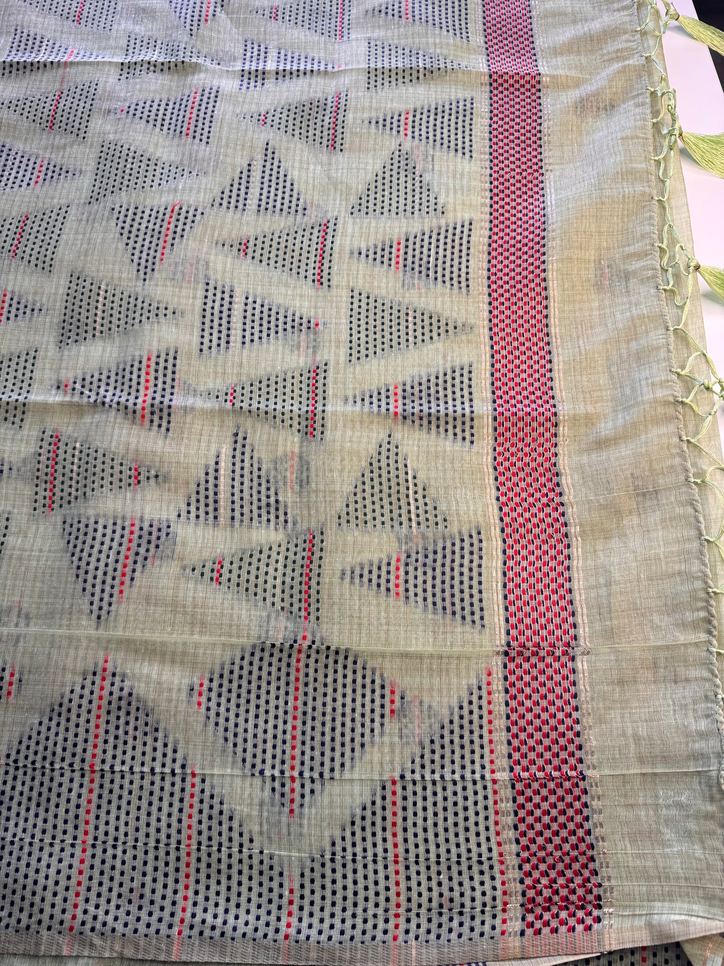 Light Green Assam Jute Linen Cotton Saree