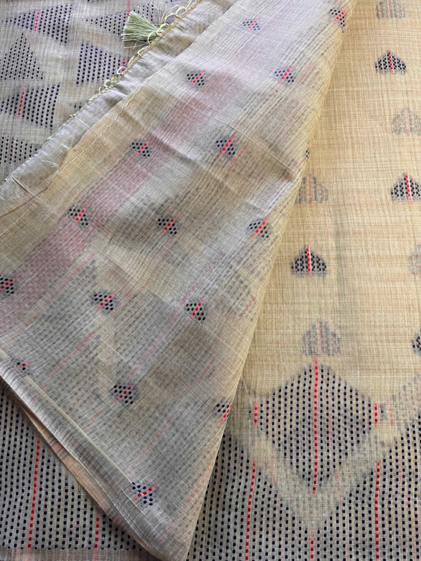 Light Green Assam Jute Linen Cotton Saree