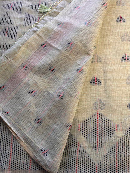 Light Green Assam Jute Linen Cotton Saree