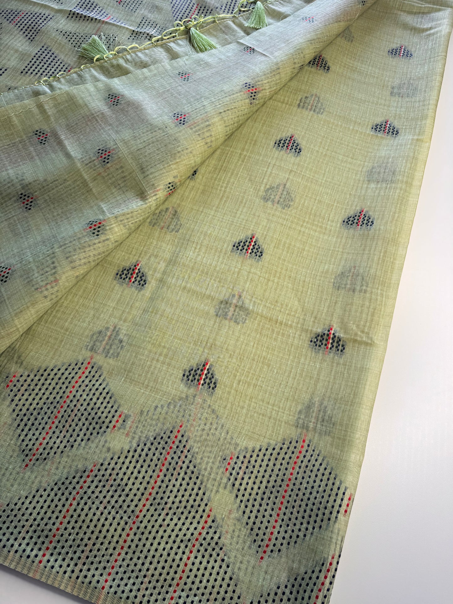 Light Green Assam Jute Linen Cotton Saree