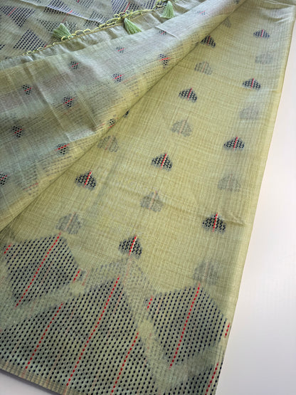 Light Green Assam Jute Linen Cotton Saree