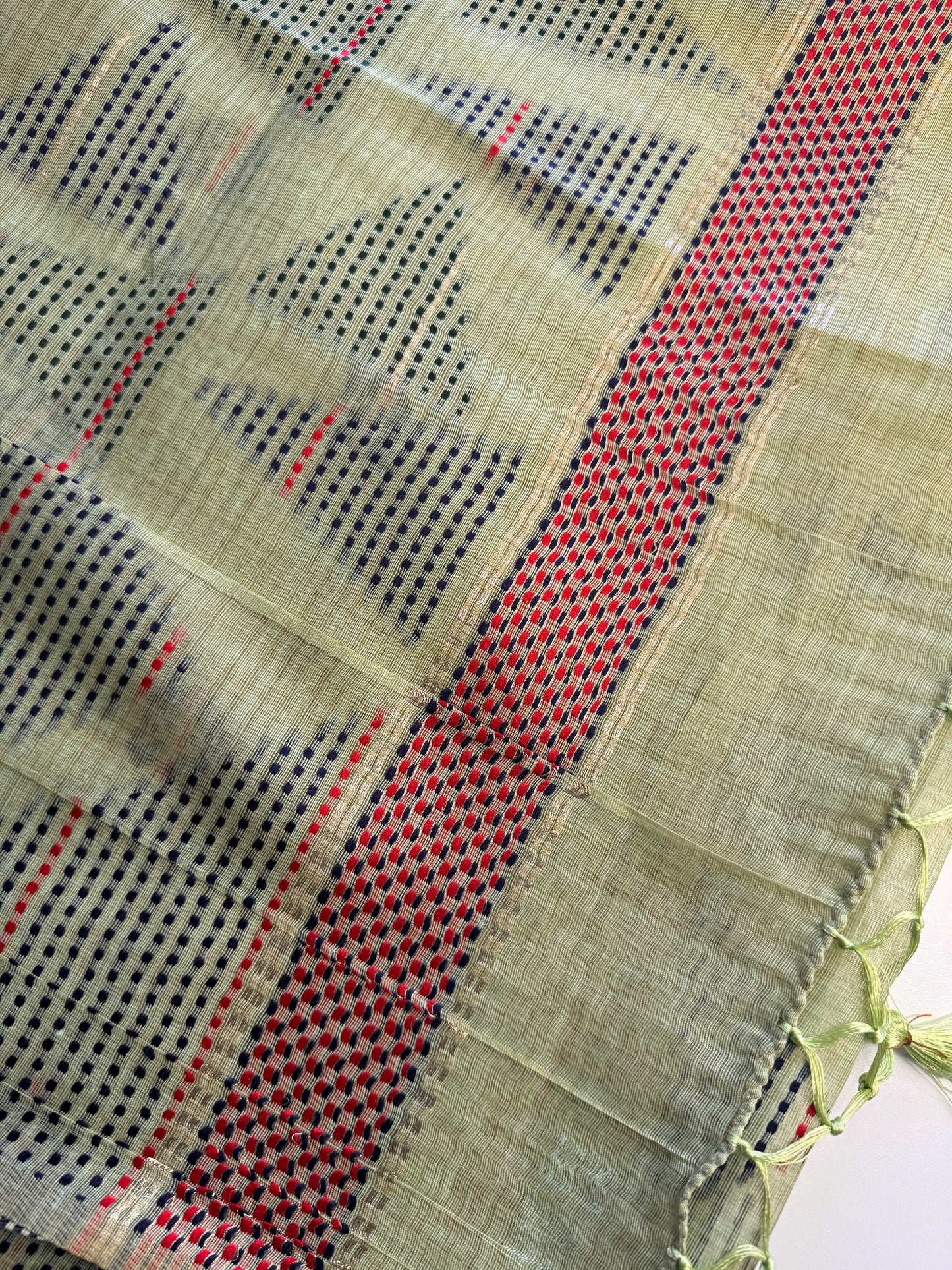 Light Green Assam Jute Linen Cotton Saree
