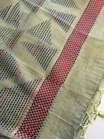 Light Green Assam Jute Linen Cotton Saree