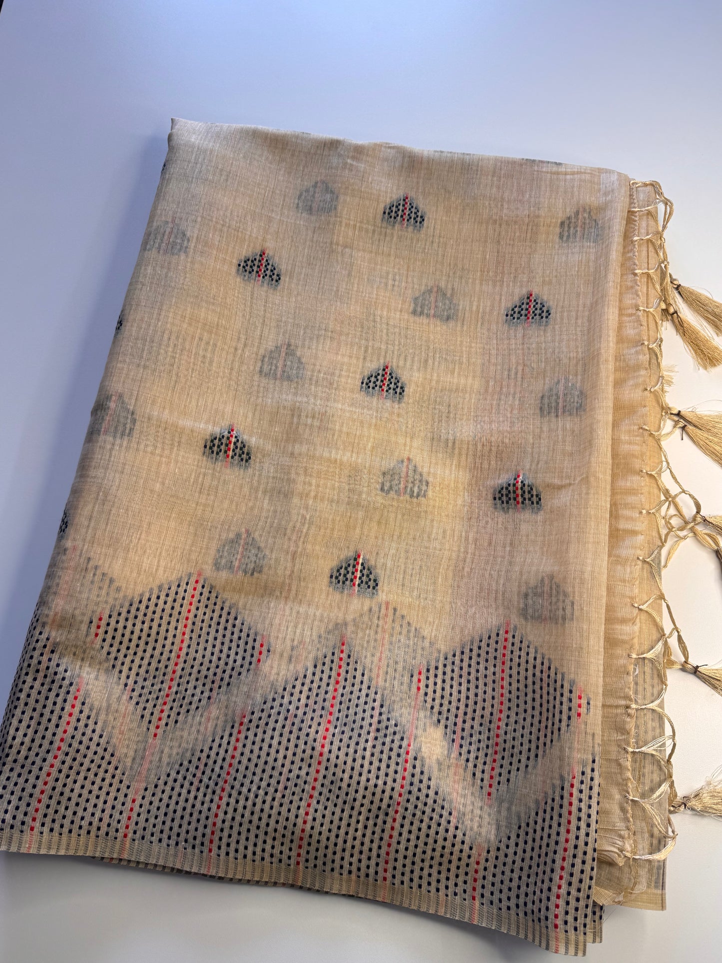 Cream Assam Jute Linen Cotton Saree
