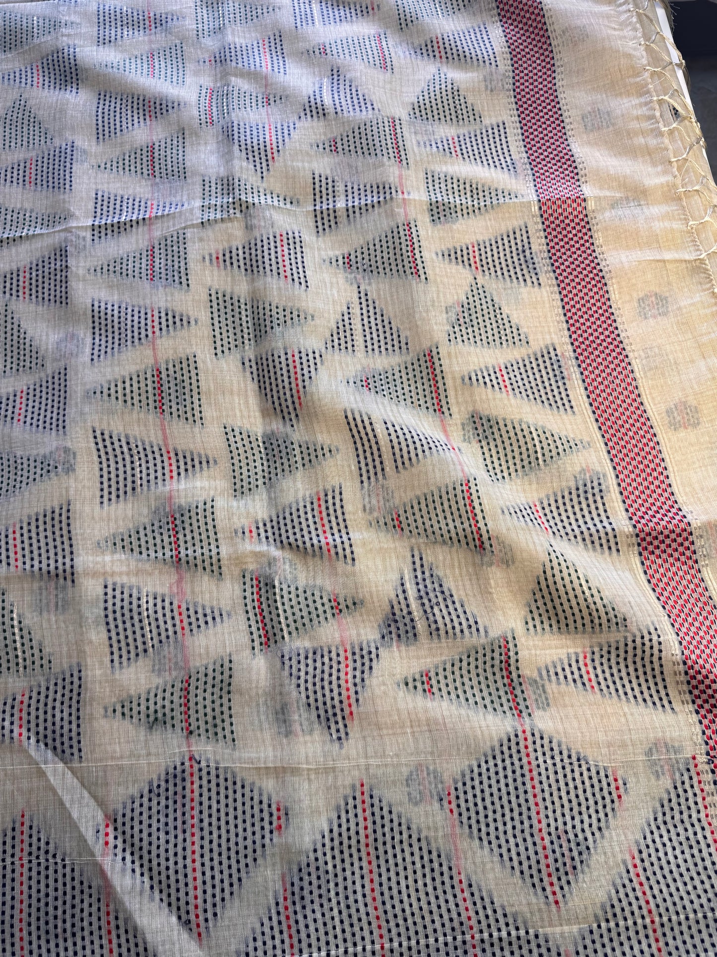 Cream Assam Jute Linen Cotton Saree