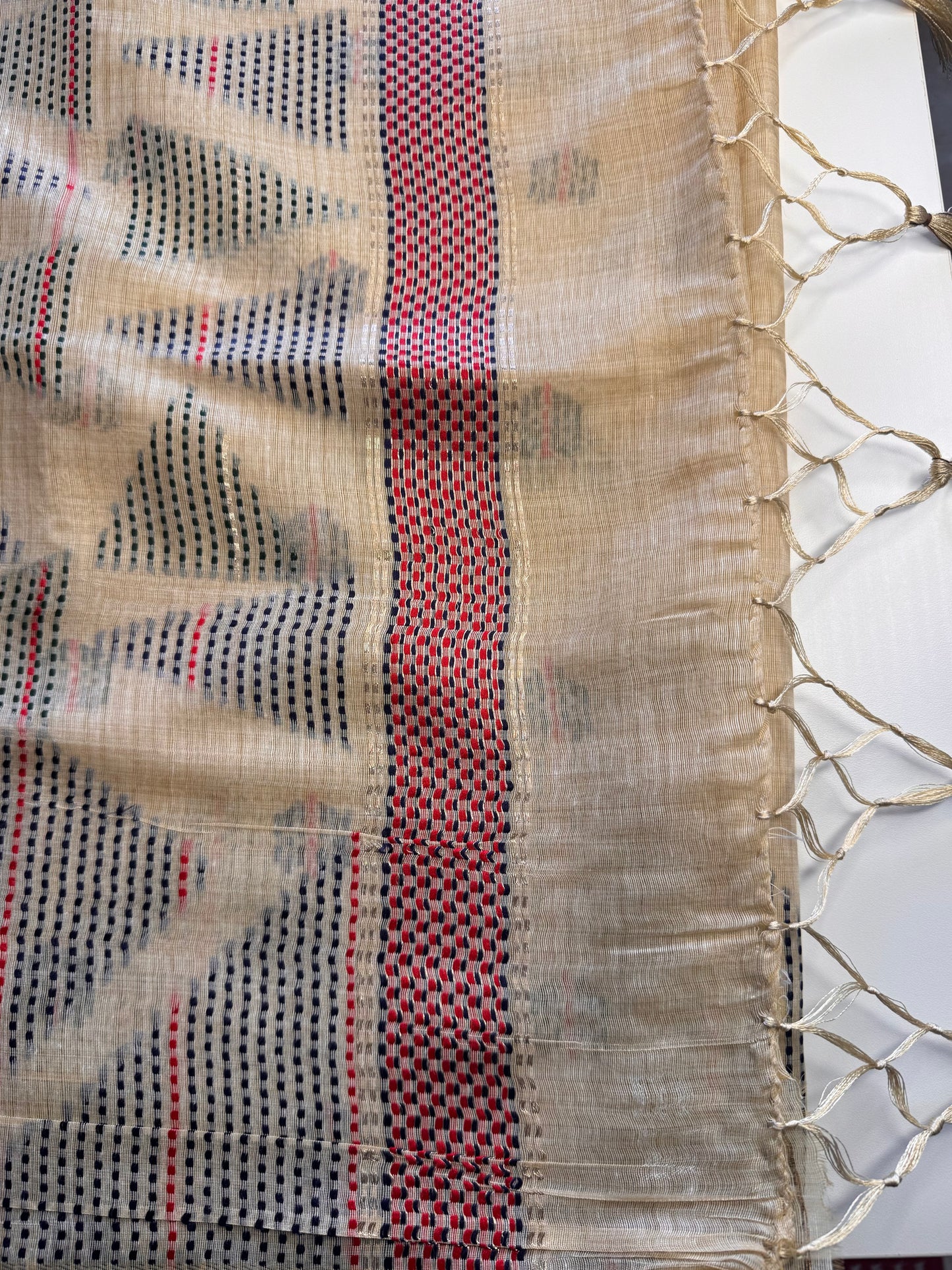 Cream Assam Jute Linen Cotton Saree