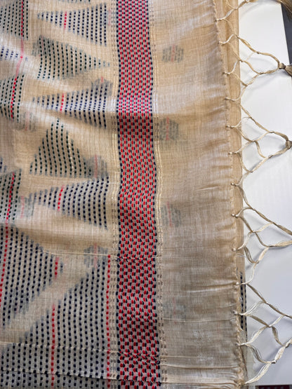 Cream Assam Jute Linen Cotton Saree