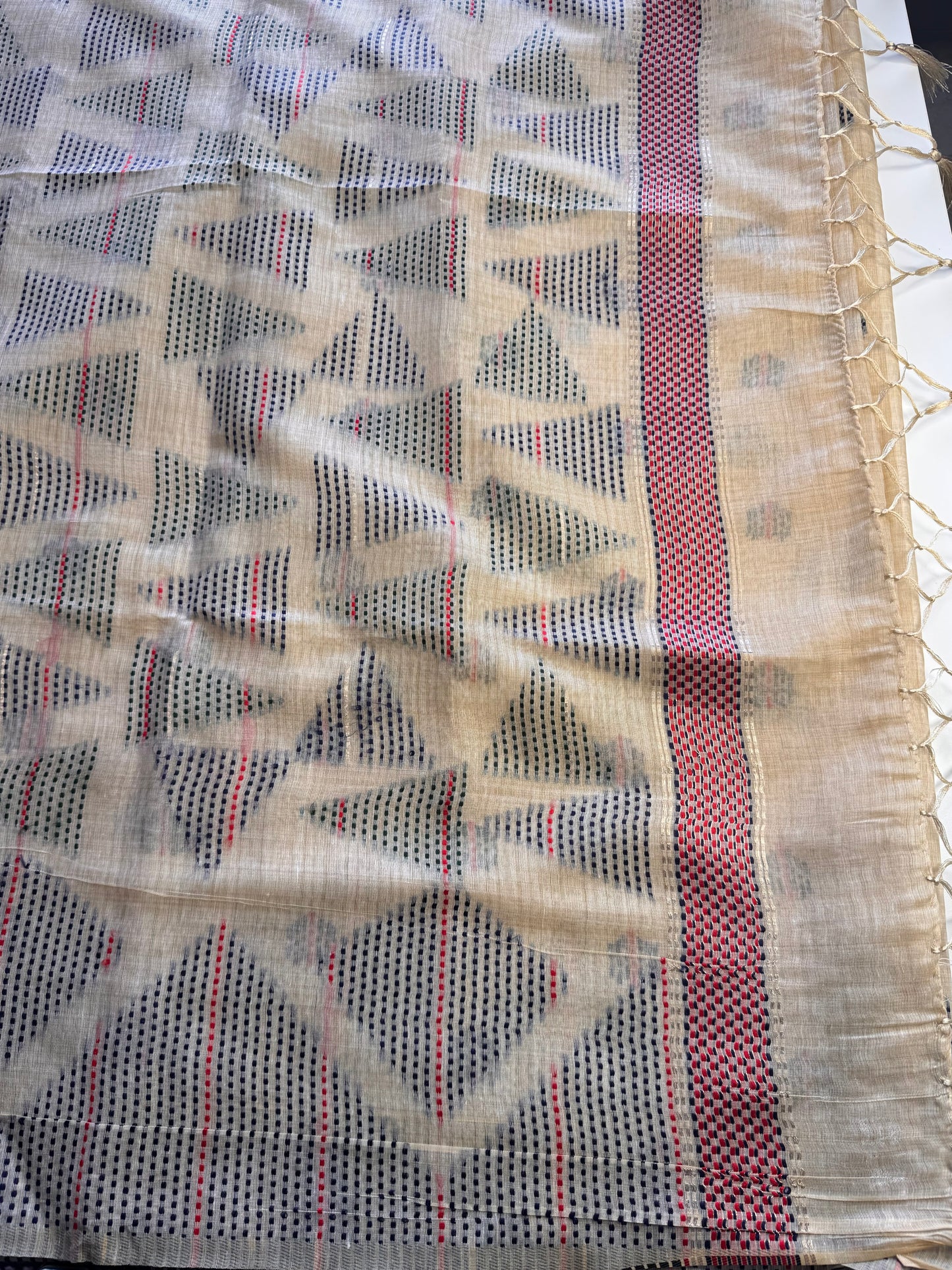 Cream Assam Jute Linen Cotton Saree