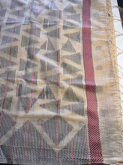Cream Assam Jute Linen Cotton Saree