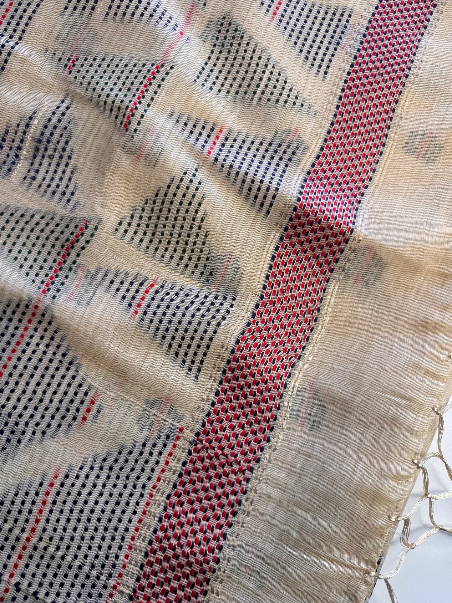 Cream Assam Jute Linen Cotton Saree
