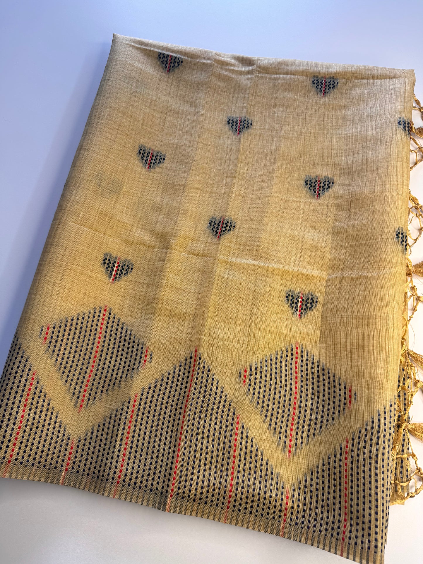 Sandal Yellow Assam Jute Linen Cotton Saree