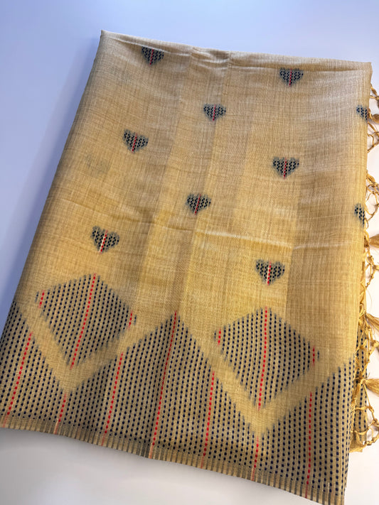 Sandal Yellow Assam Jute Linen Cotton Saree