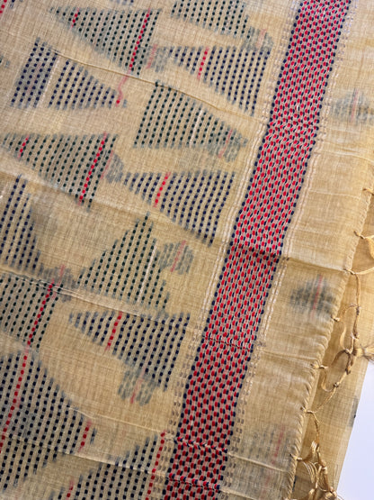 Sandal Yellow Assam Jute Linen Cotton Saree