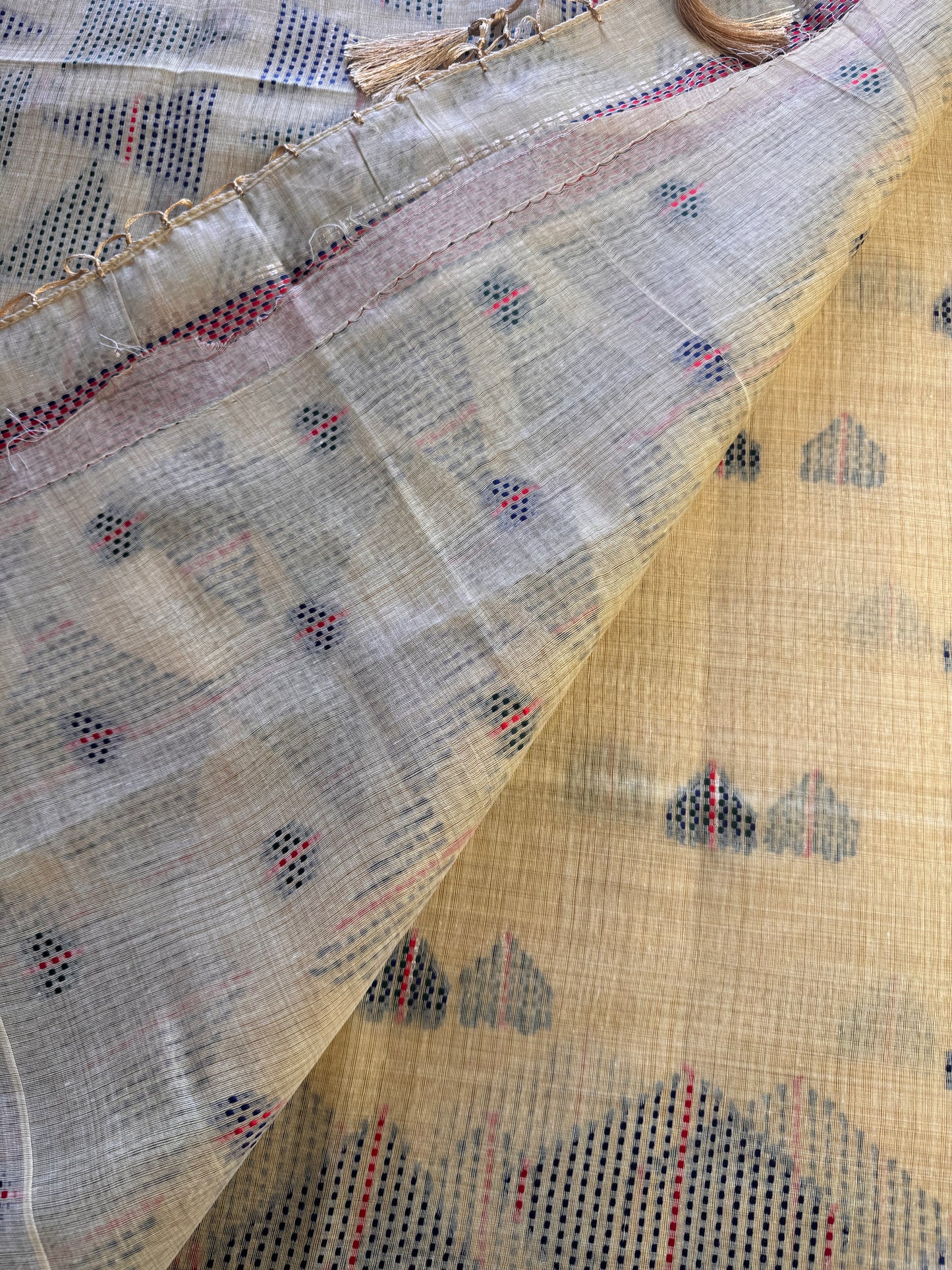 Sandal Yellow Assam Jute Linen Cotton Saree