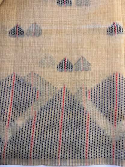Sandal Yellow Assam Jute Linen Cotton Saree