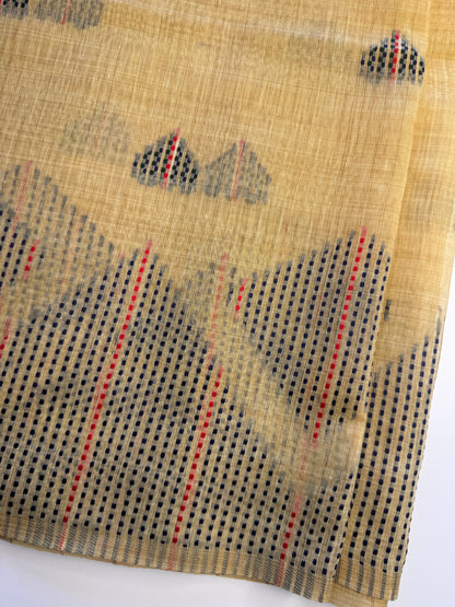 Sandal Yellow Assam Jute Linen Cotton Saree