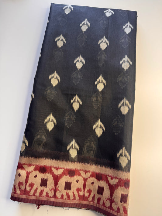 Black Jute Linen Cotton Saree