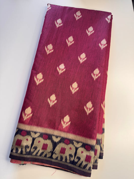 Pink Jute Linen Cotton Saree