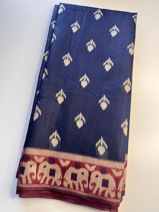 Blue Jute Linen Cotton Saree