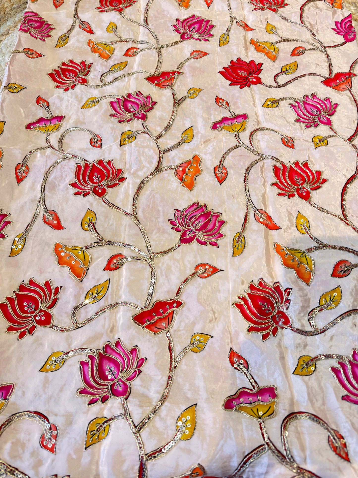Lotus kalamkari Crepe Blouse Piece/Material