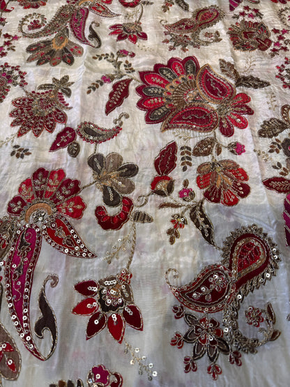 Maroon with Green kalamkari Crepe Blouse Piece/Material