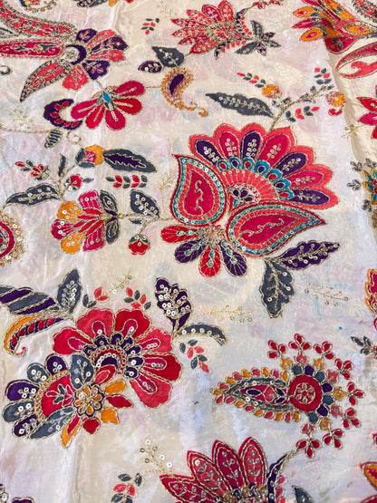 Pink with Peach kalamkari Crepe Blouse Piece/Material