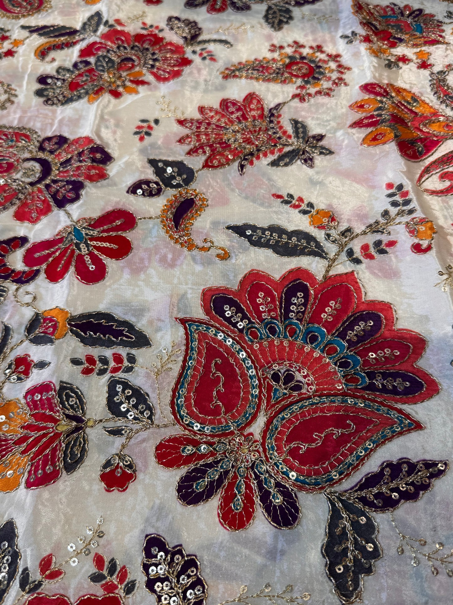 Pink with Peach kalamkari Crepe Blouse Piece/Material