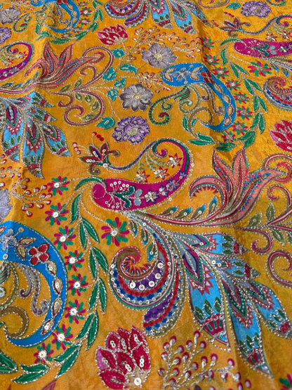 Yellow kalamkari Crepe Blouse Piece/Material