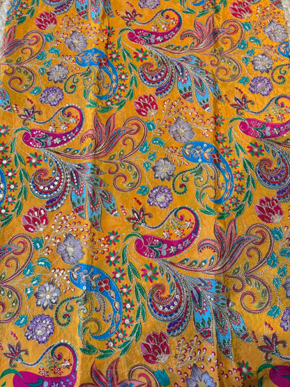 Yellow kalamkari Crepe Blouse Piece/Material