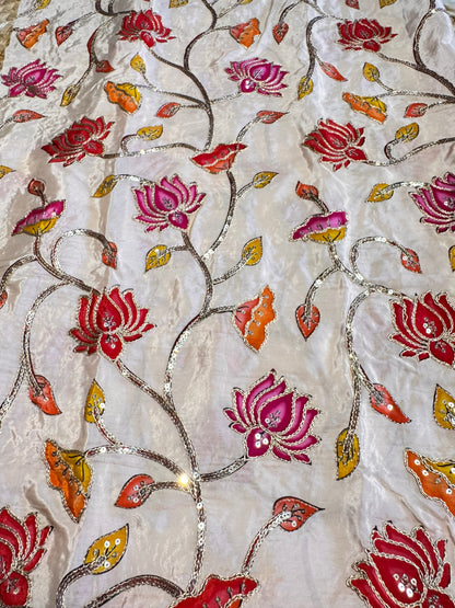 Lotus kalamkari Crepe Blouse Piece/Material