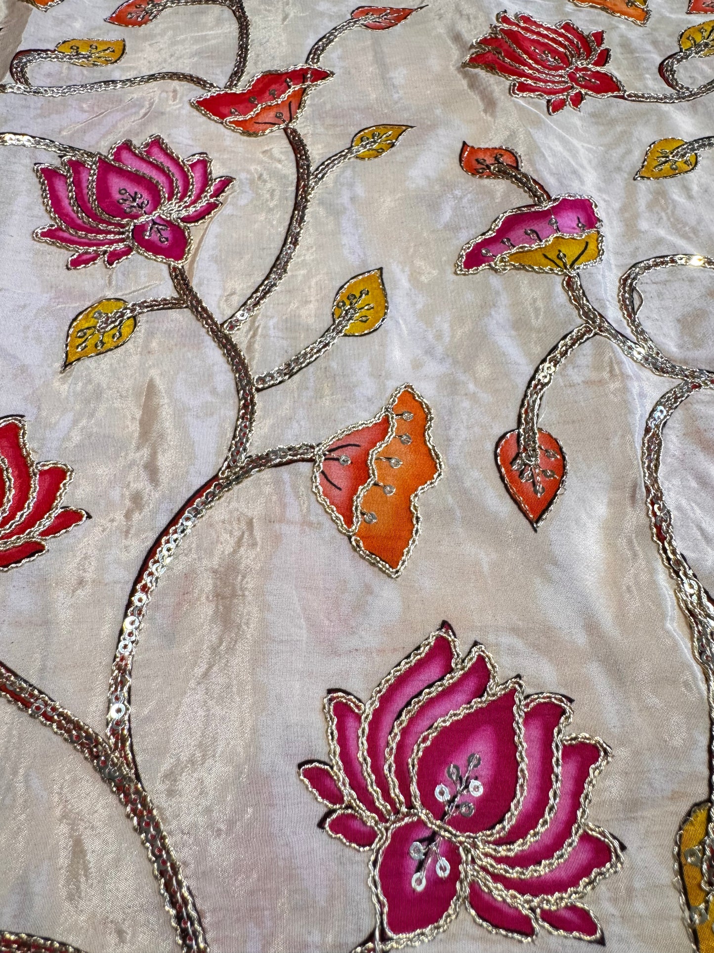 Lotus kalamkari Crepe Blouse Piece/Material