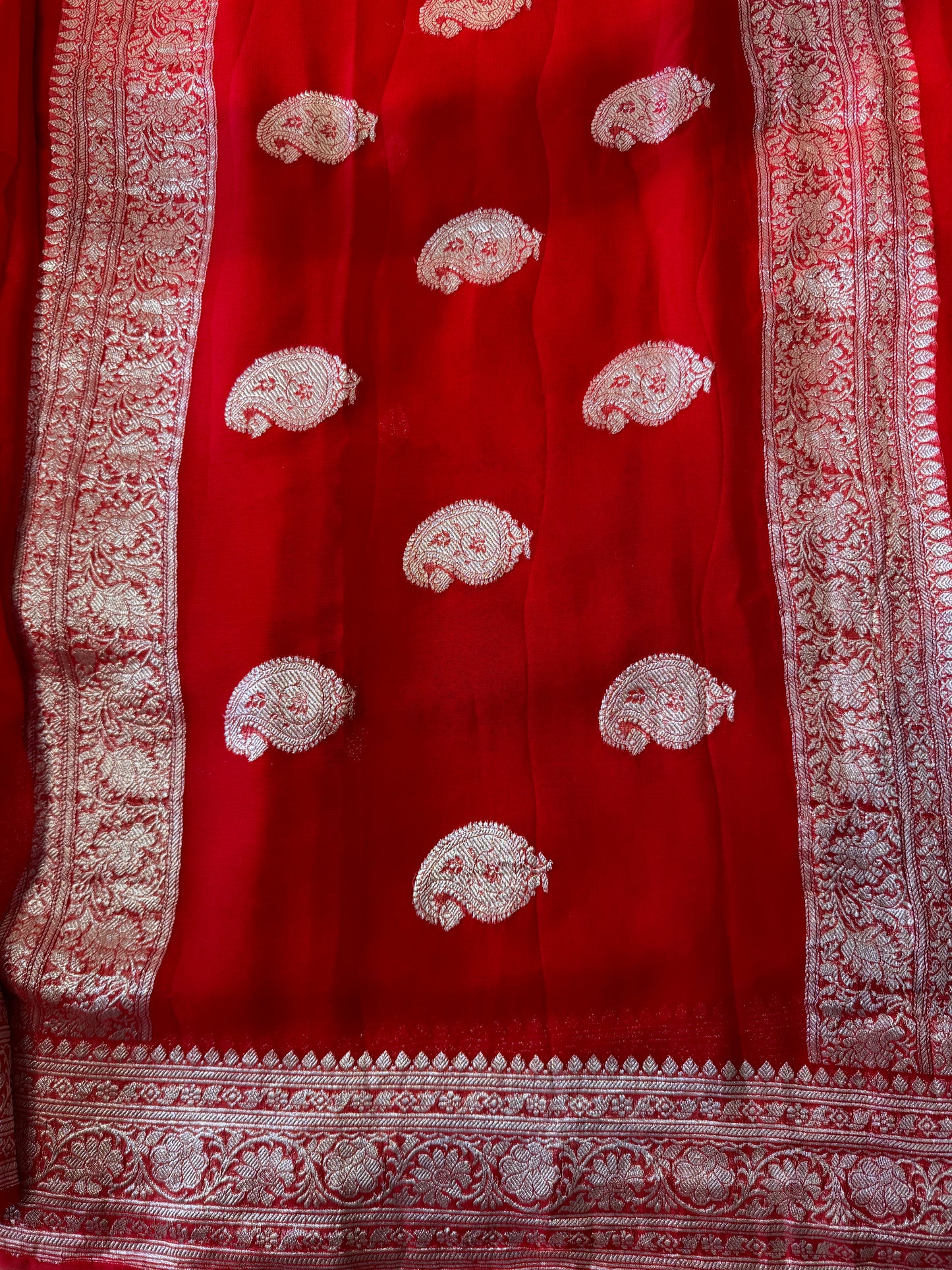 Red Khadi Banaras Pure Chiffon Saree