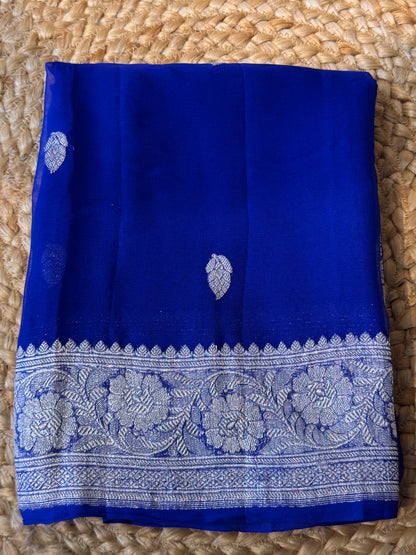 Blue Khadi Banaras Pure Chiffon Saree