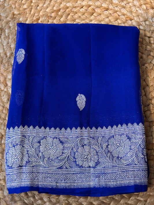 Blue Khadi Banaras Pure Chiffon Saree