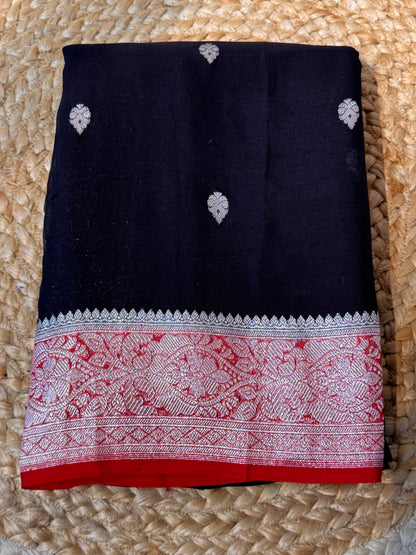 Black with Red Khadi Banaras Pure Chiffon Saree