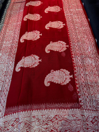 Black with Red Khadi Banaras Pure Chiffon Saree