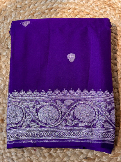 Purple Khadi Banaras Pure Chiffon Saree