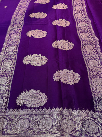 Purple Khadi Banaras Pure Chiffon Saree