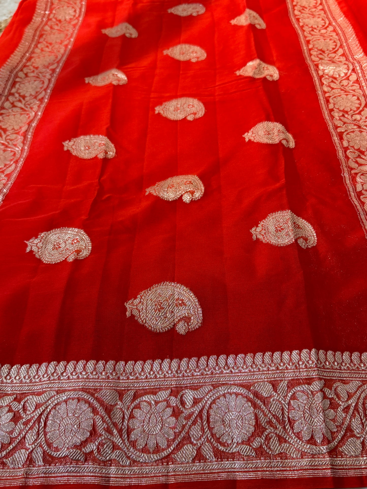 Orange Khadi Banaras Pure Chiffon Saree